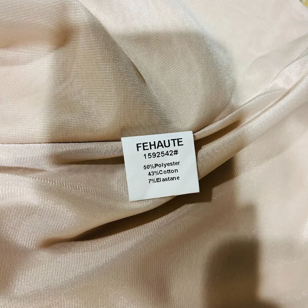 FEHAUTE NWT Apricot White Sleeveless Midi Elegant Dress with Waist Twist, 8 - Picture 8 of 10